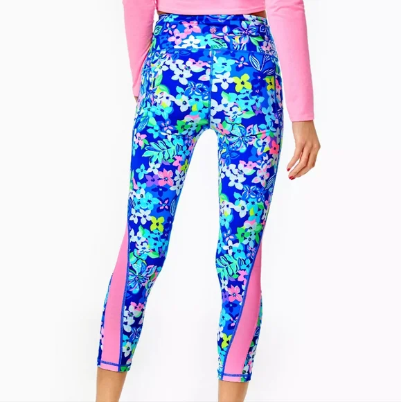 Lilly Pulitzer Weekender High Rise Midi Leggings Borealis Blue Social Sunset Sm - Picture 3 of 10